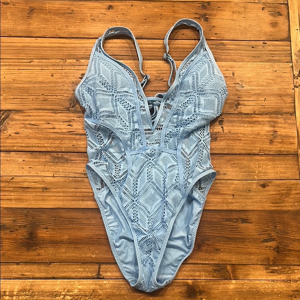 Light Blue Lace One-Piece Swimsuit